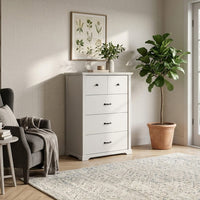 Jori Tall Dresser Chest, 4 Drawers with Split Top, Black Handles, White - BM352217