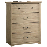 Jori Tall Dresser Chest, 4 Drawers, Split Top, Black Handles, Oak Brown - BM352218