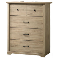 Jori Tall Dresser Chest, 4 Drawers, Split Top, Black Handles, Oak Brown - BM352218