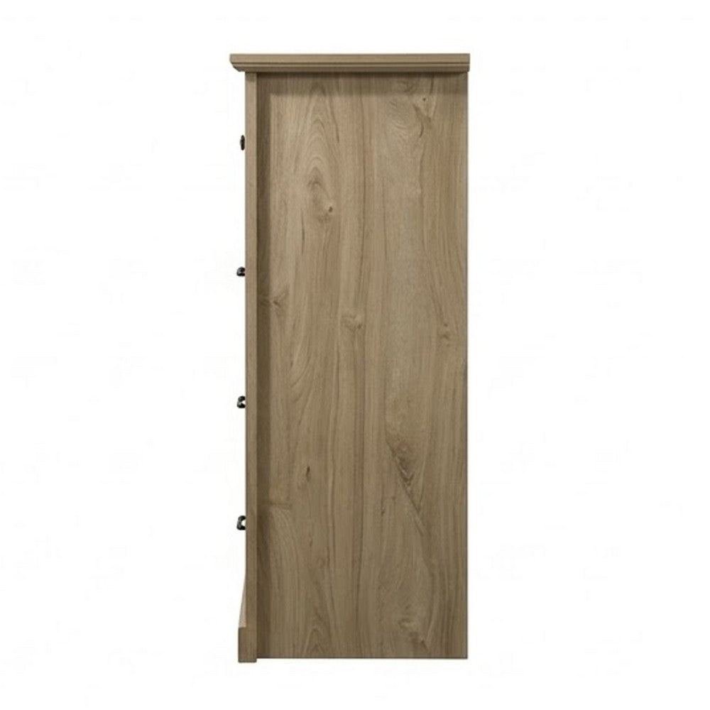 Jori Tall Dresser Chest, 4 Drawers, Split Top, Black Handles, Oak Brown - BM352218