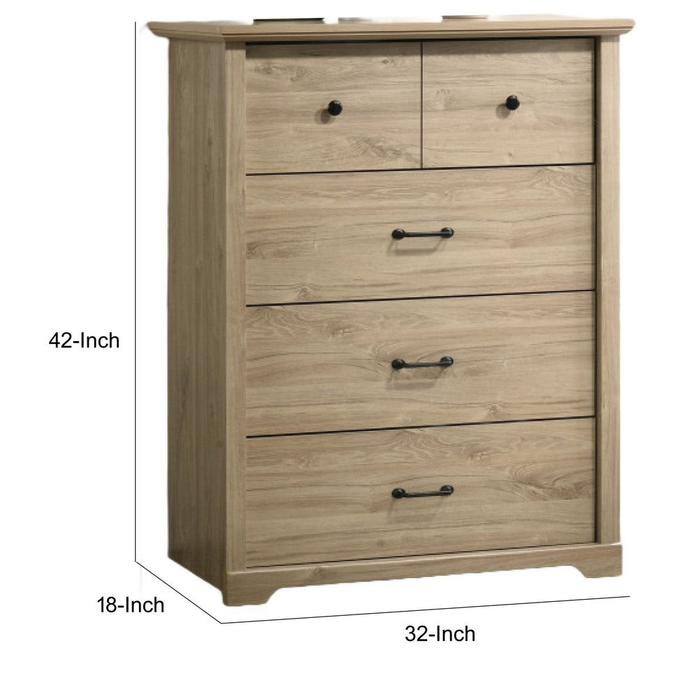 Jori Tall Dresser Chest, 4 Drawers, Split Top, Black Handles, Oak Brown - BM352218