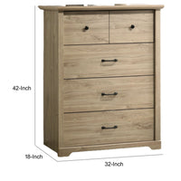 Jori Tall Dresser Chest, 4 Drawers, Split Top, Black Handles, Oak Brown - BM352218