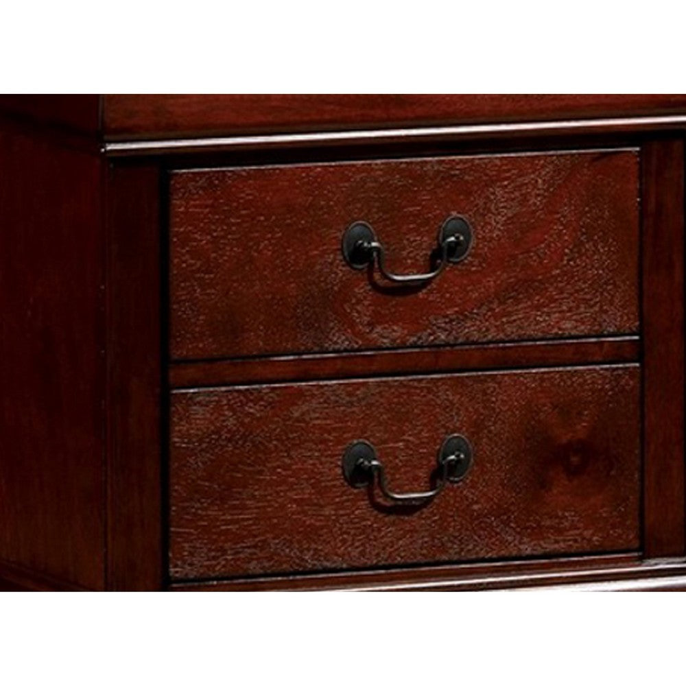 Lezy Nightstand, 2 Drawers, Nickel Pulls, Louis Philippe Cherry Brown