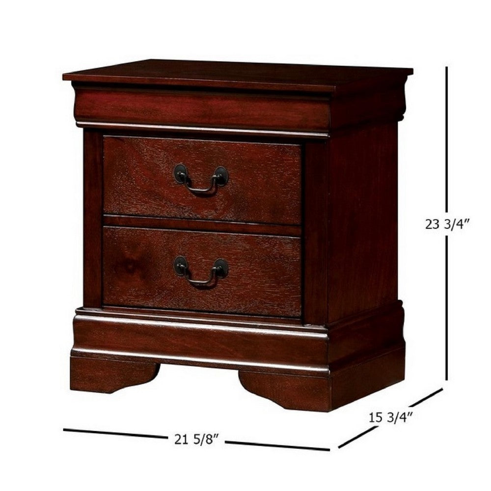 Lezy Nightstand, 2 Drawers, Nickel Pulls, Louis Philippe Cherry Brown