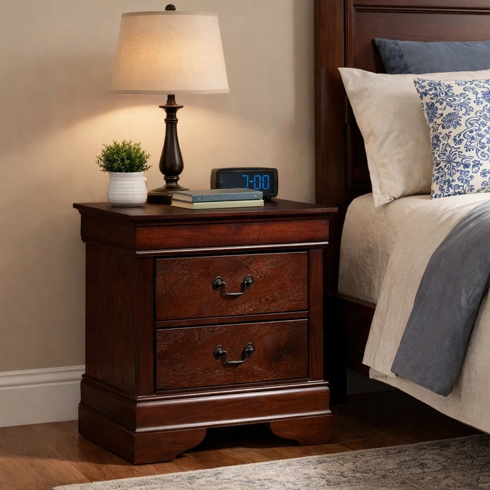 Lezy Nightstand, 2 Drawers, Nickel Pulls, Louis Philippe Cherry Brown
