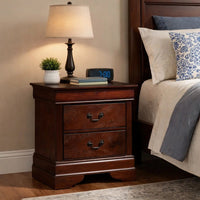 Lezy Nightstand, 2 Drawers, Nickel Pulls, Louis Philippe Cherry Brown