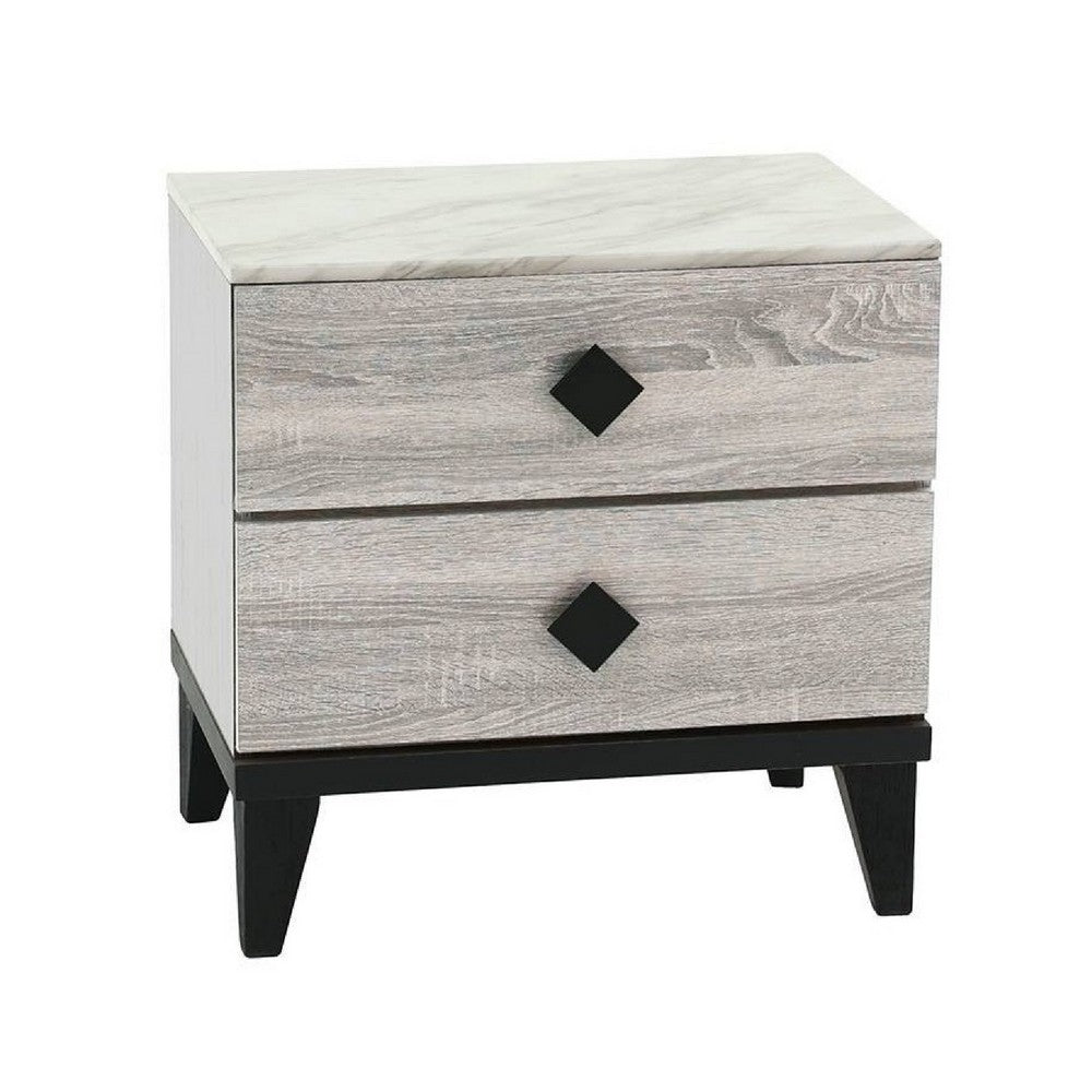 Bedside Nightstand, 2 Drawers, Black Diamond Knobs, Textured Cream