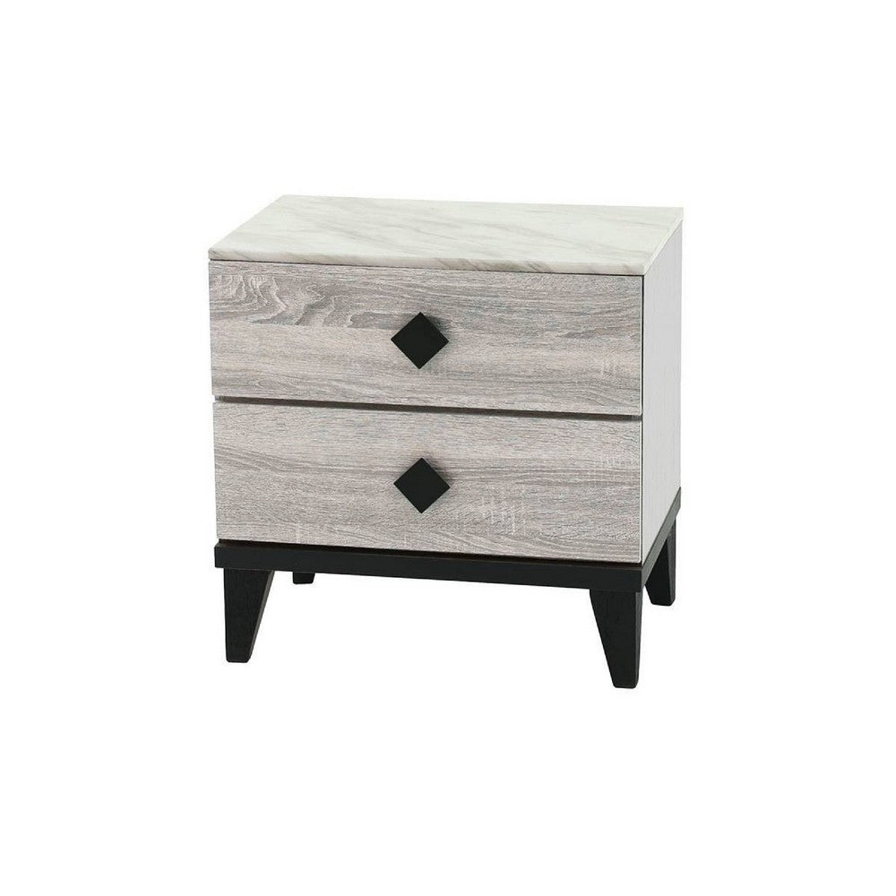Bedside Nightstand, 2 Drawers, Black Diamond Knobs, Textured Cream