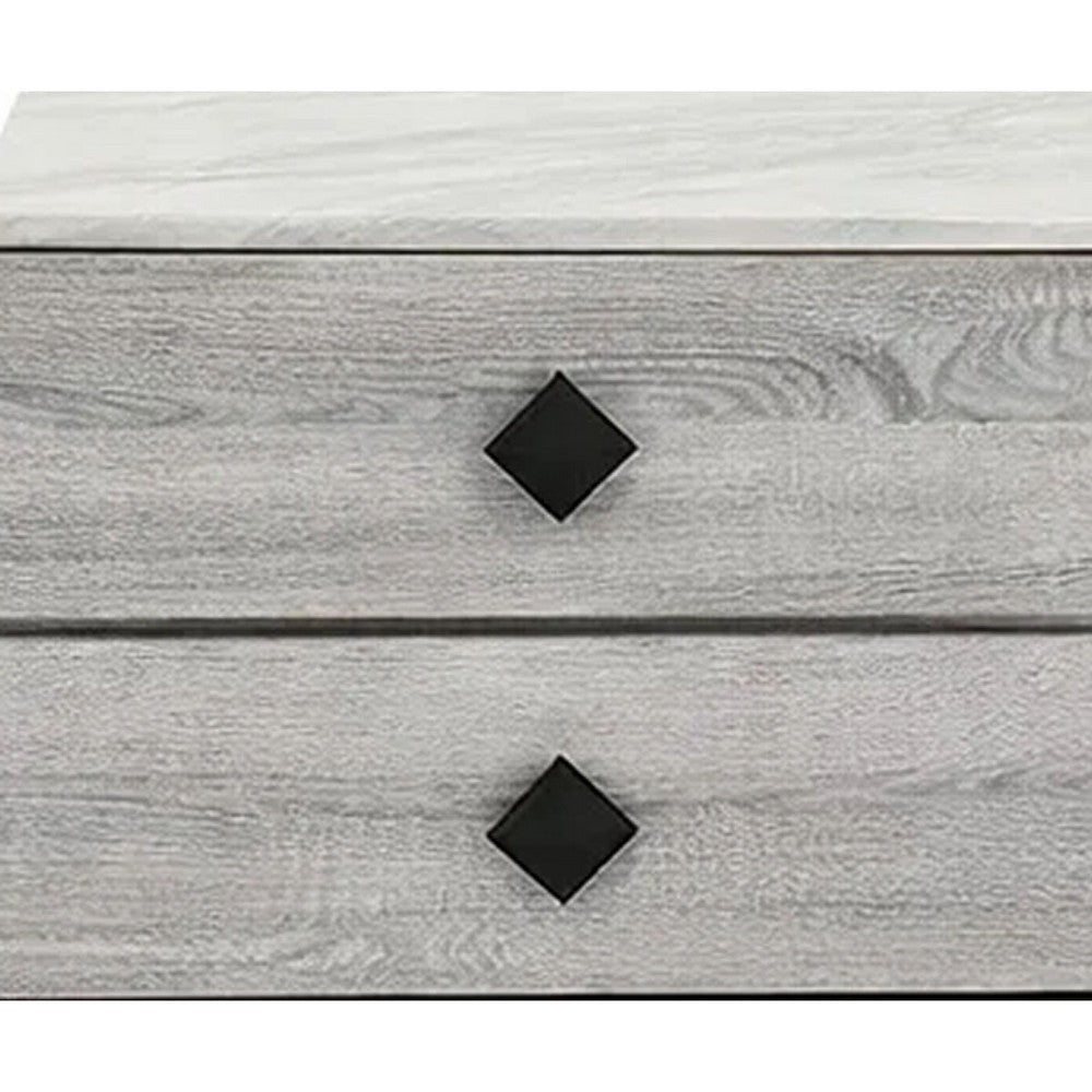 Bedside Nightstand, 2 Drawers, Black Diamond Knobs, Textured Cream