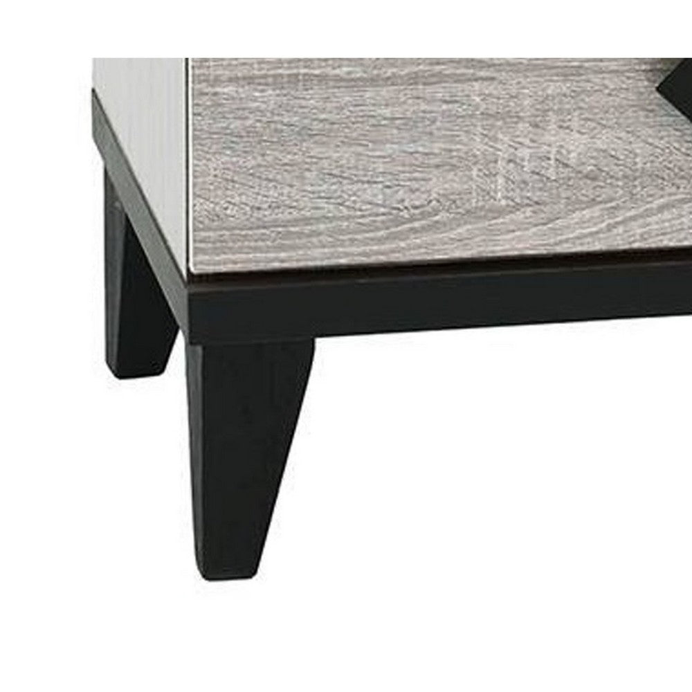 Bedside Nightstand, 2 Drawers, Black Diamond Knobs, Textured Cream