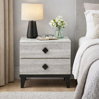 Bedside Nightstand, 2 Drawers, Black Diamond Knobs, Textured Cream