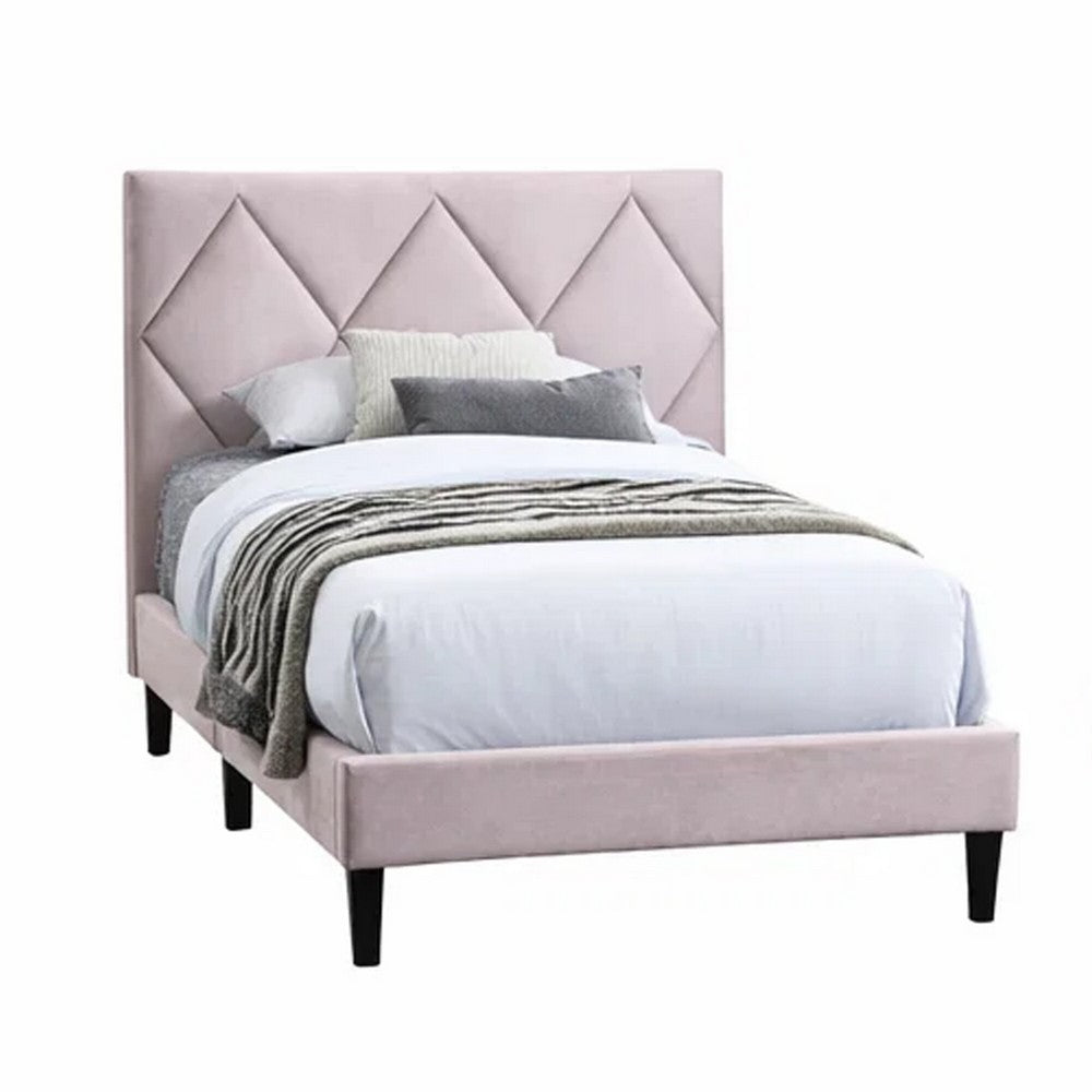 Full Size Bed, Adjustable Headboard, Foam Fill Pink Velvet Upholstery