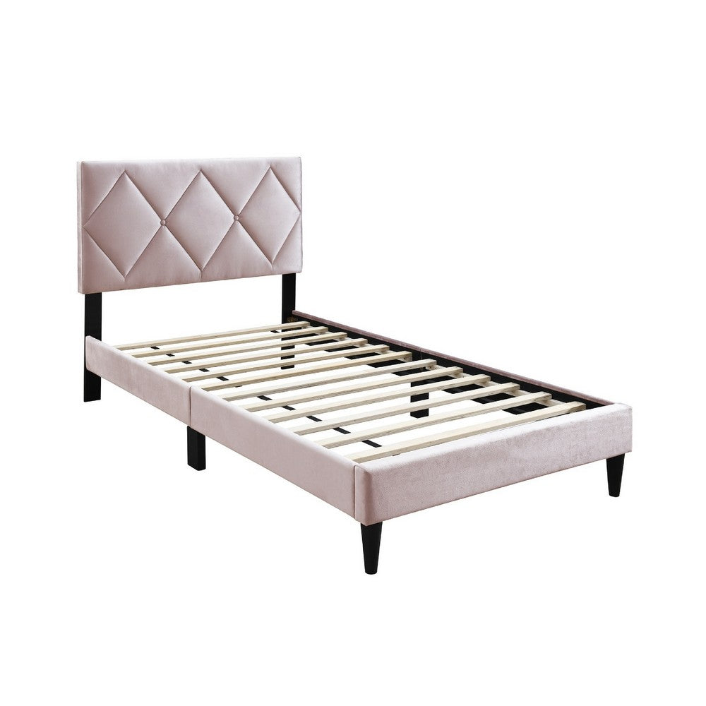 Full Size Bed, Adjustable Headboard, Foam Fill Pink Velvet Upholstery
