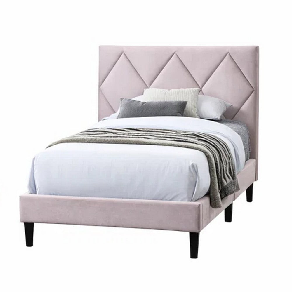 Full Size Bed, Adjustable Headboard, Foam Fill Pink Velvet Upholstery