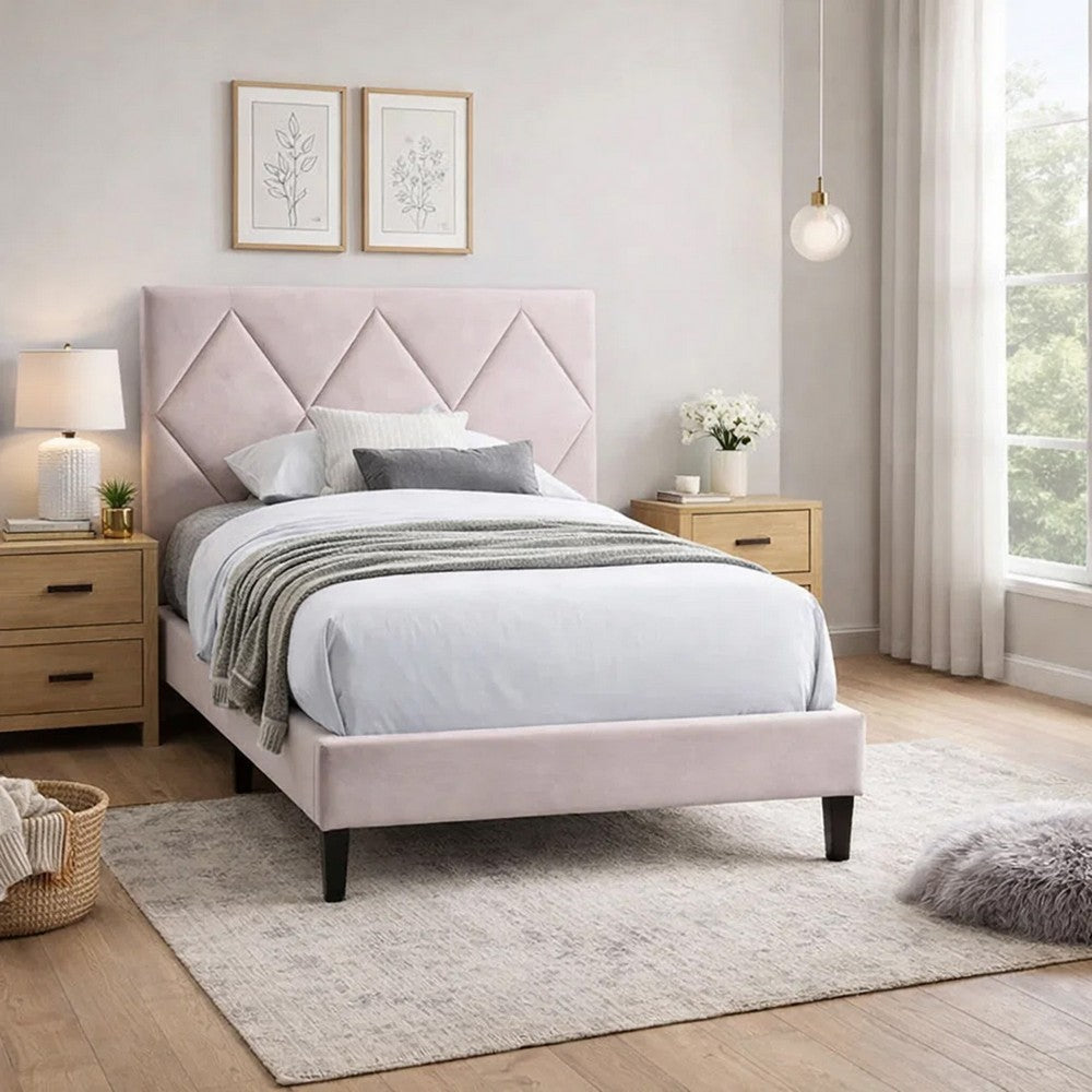 Full Size Bed, Adjustable Headboard, Foam Fill Pink Velvet Upholstery