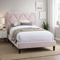 Full Size Bed, Adjustable Headboard, Foam Fill Pink Velvet Upholstery