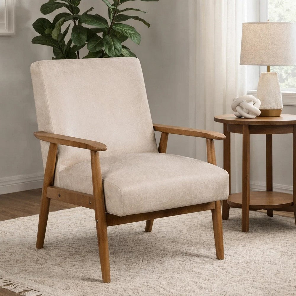 Myra Accent Armchair with Solid Wood Frame, Light Camel Microfiber