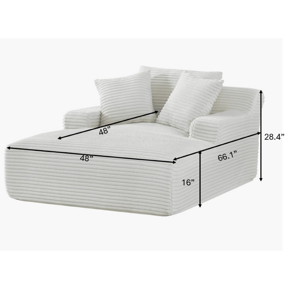 Cline Oversized Chaise Lounge Chair with 2 Pillows, Ivory Corduroy