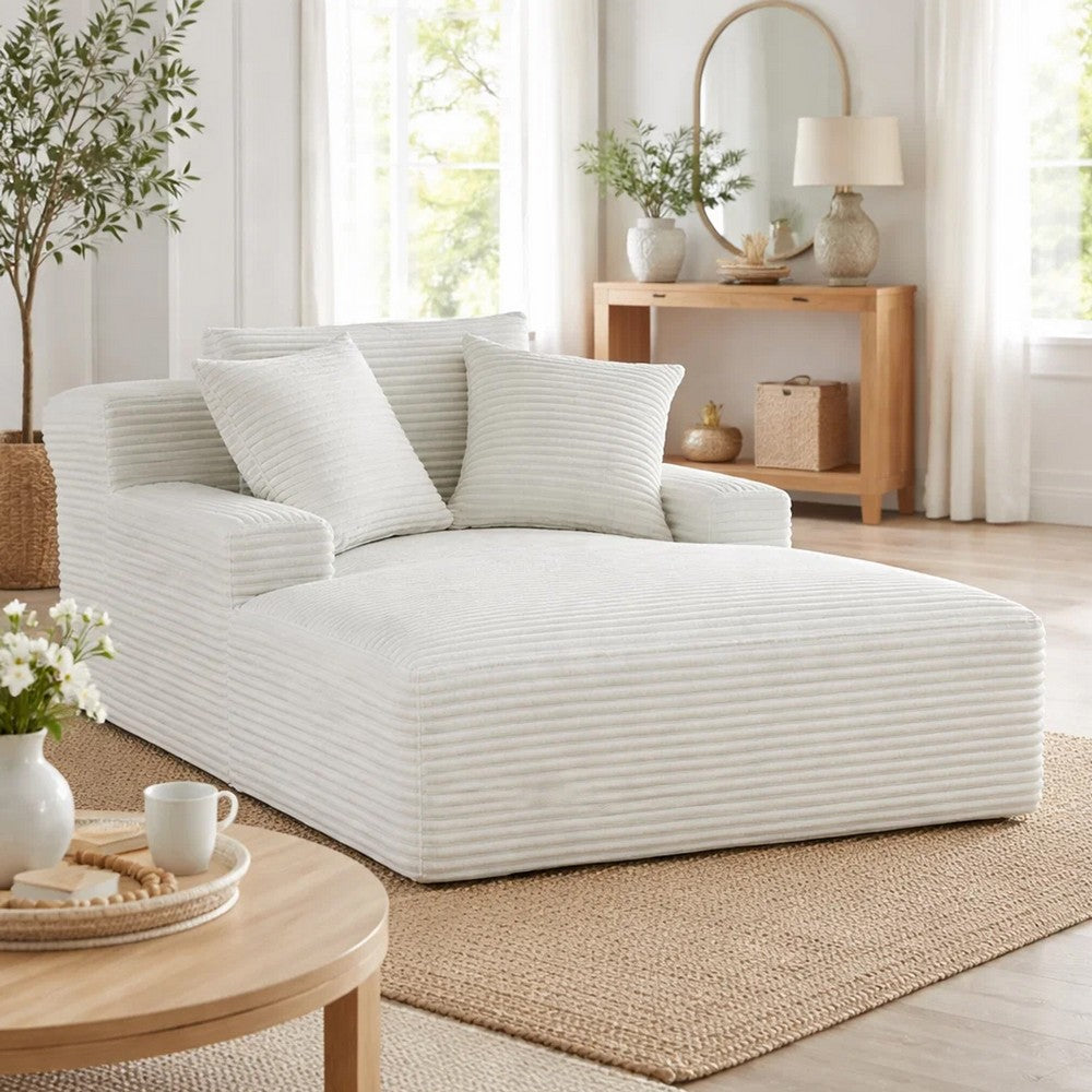 Cline Oversized Chaise Lounge Chair with 2 Pillows, Ivory Corduroy