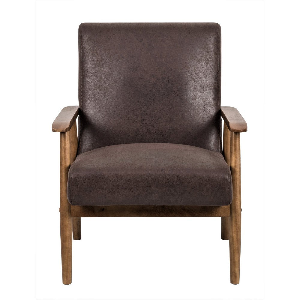 Myra Accent Armchair with Solid Wood Frame, Dark Brown Microfiber