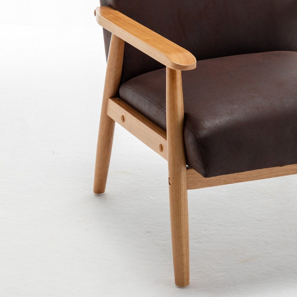 Myra Accent Armchair with Solid Wood Frame, Dark Brown Microfiber