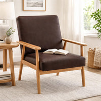Myra Accent Armchair with Solid Wood Frame, Dark Brown Microfiber