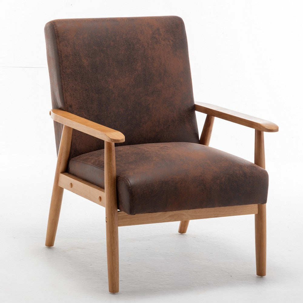 Myra Accent Armchair with Solid Wood Frame, Brown Microfiber