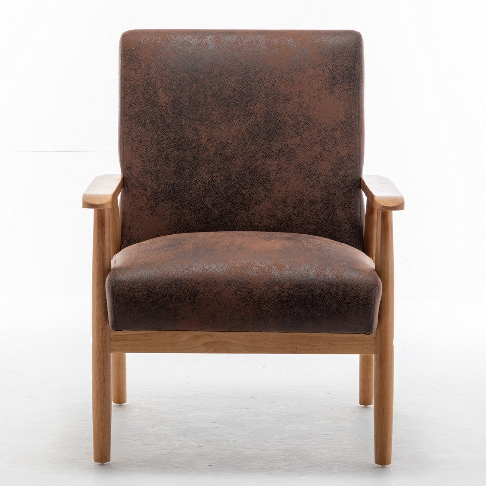 Myra Accent Armchair with Solid Wood Frame, Brown Microfiber