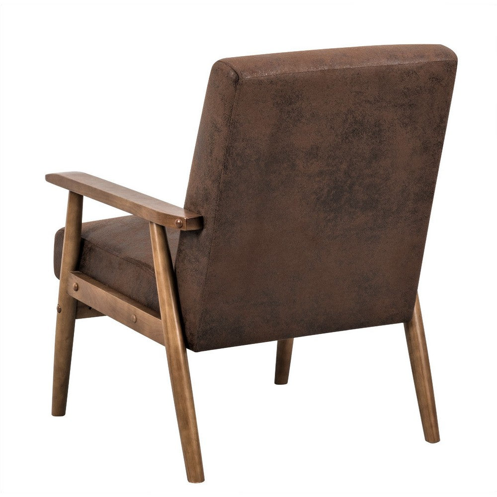 Myra Accent Armchair with Solid Wood Frame, Brown Microfiber