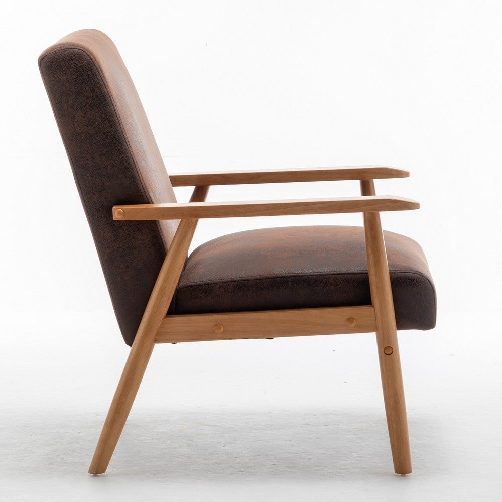 Myra Accent Armchair with Solid Wood Frame, Brown Microfiber