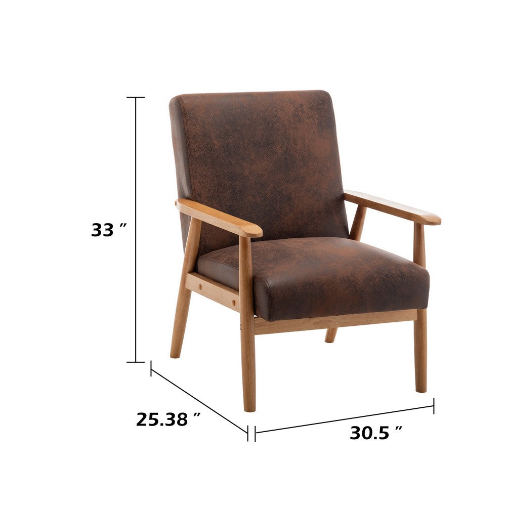 Myra Accent Armchair with Solid Wood Frame, Brown Microfiber