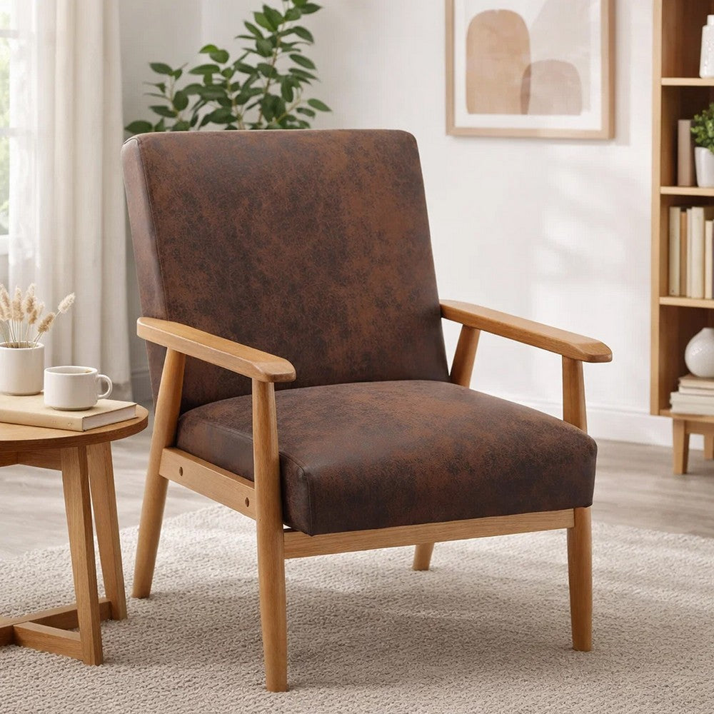 Myra Accent Armchair with Solid Wood Frame, Brown Microfiber