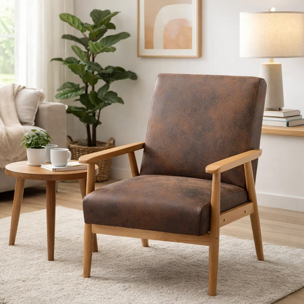 Myra Accent Armchair with Solid Wood Frame, Brown Microfiber