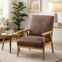 Myra Accent Armchair with Solid Wood Frame, Brown Microfiber