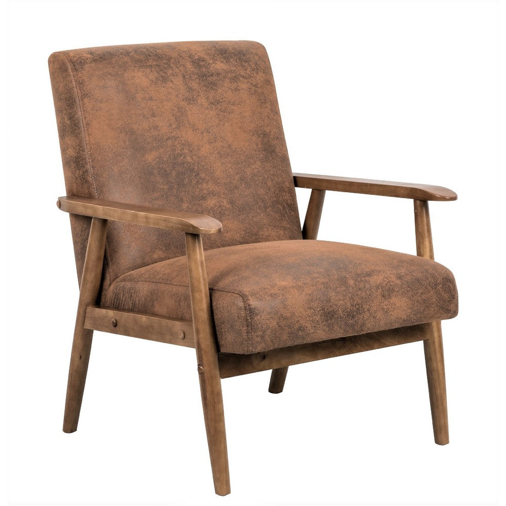 Myra Accent Armchair with Solid Wood Frame, Light Brown Microfiber