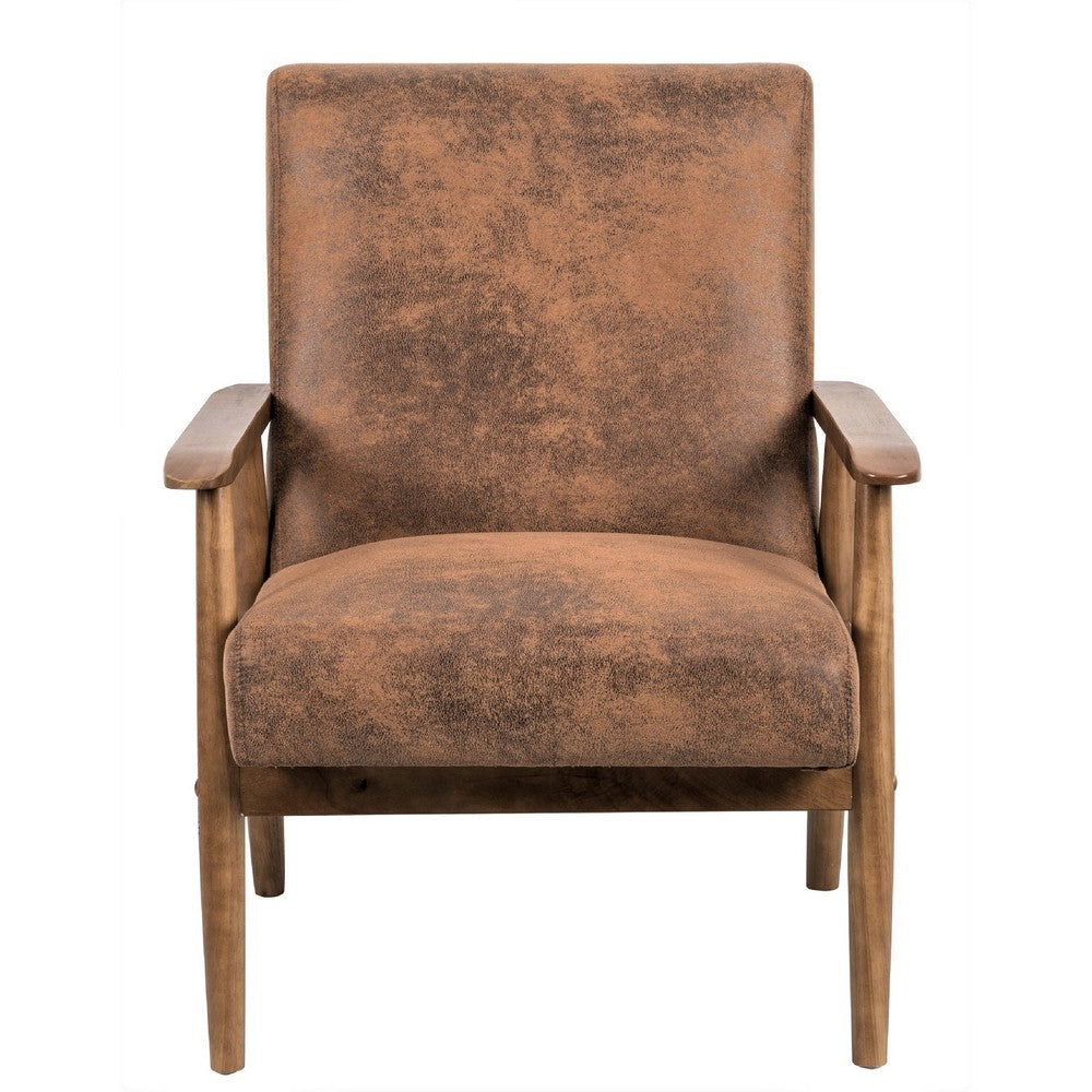 Myra Accent Armchair with Solid Wood Frame, Light Brown Microfiber