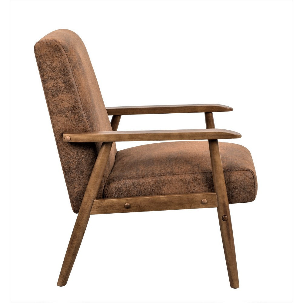 Myra Accent Armchair with Solid Wood Frame, Light Brown Microfiber