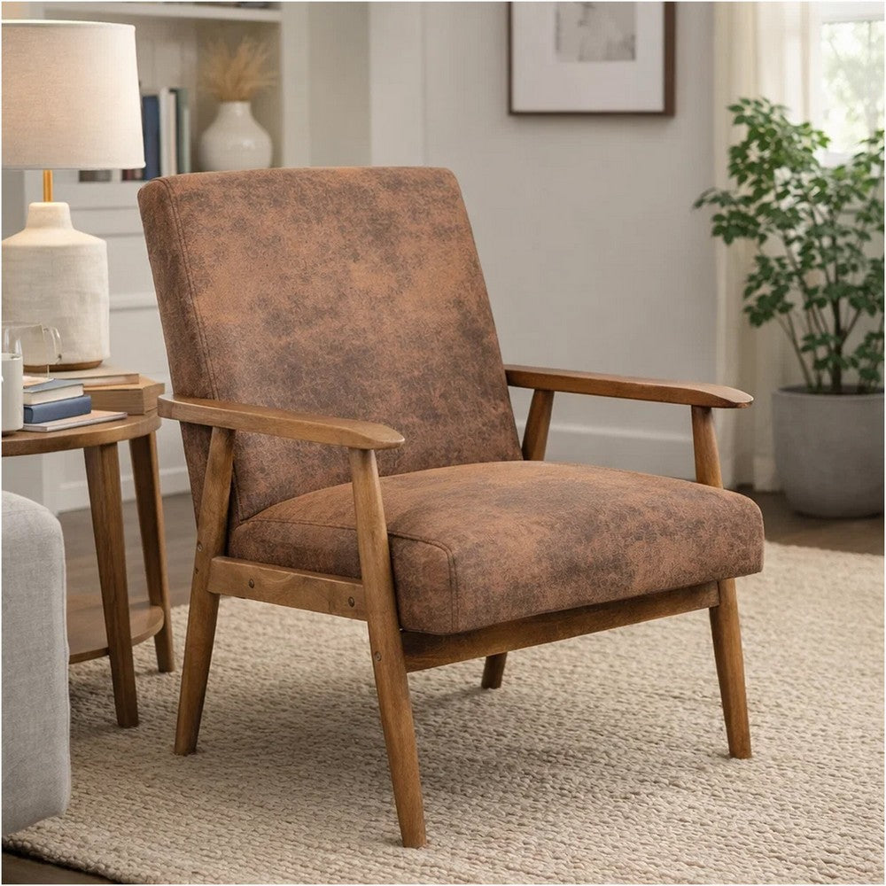 Myra Accent Armchair with Solid Wood Frame, Light Brown Microfiber