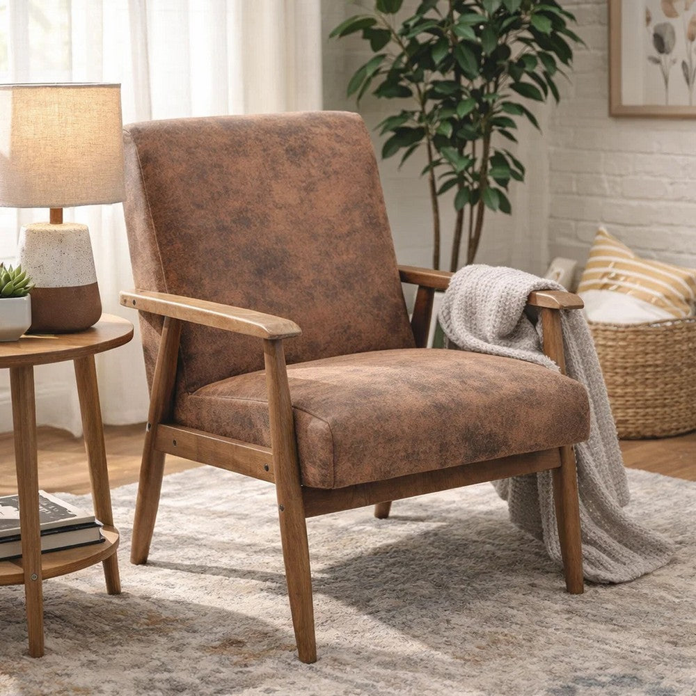 Myra Accent Armchair with Solid Wood Frame, Light Brown Microfiber