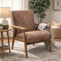 Myra Accent Armchair with Solid Wood Frame, Light Brown Microfiber