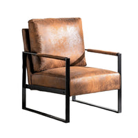 Kriya Accent Lounge Arm Chair with Black Metal Frame, Brown Microfiber