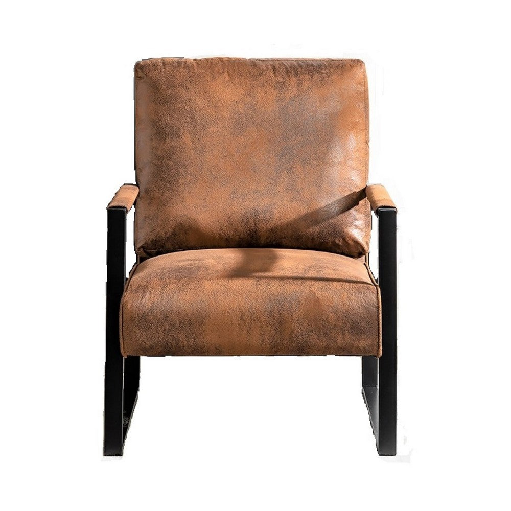 Kriya Accent Lounge Arm Chair with Black Metal Frame, Brown Microfiber