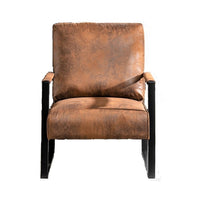 Kriya Accent Lounge Arm Chair with Black Metal Frame, Brown Microfiber