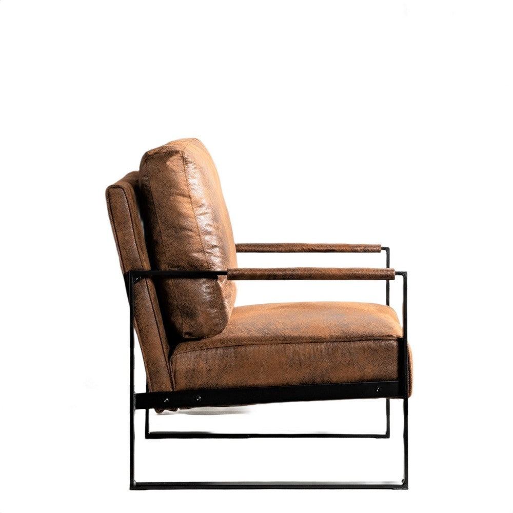 Kriya Accent Lounge Arm Chair with Black Metal Frame, Brown Microfiber