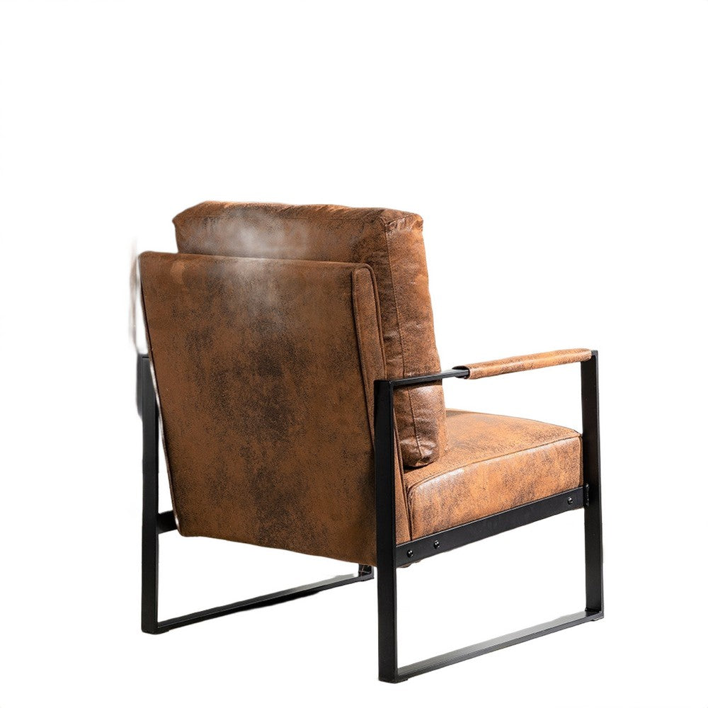 Kriya Accent Lounge Arm Chair with Black Metal Frame, Brown Microfiber