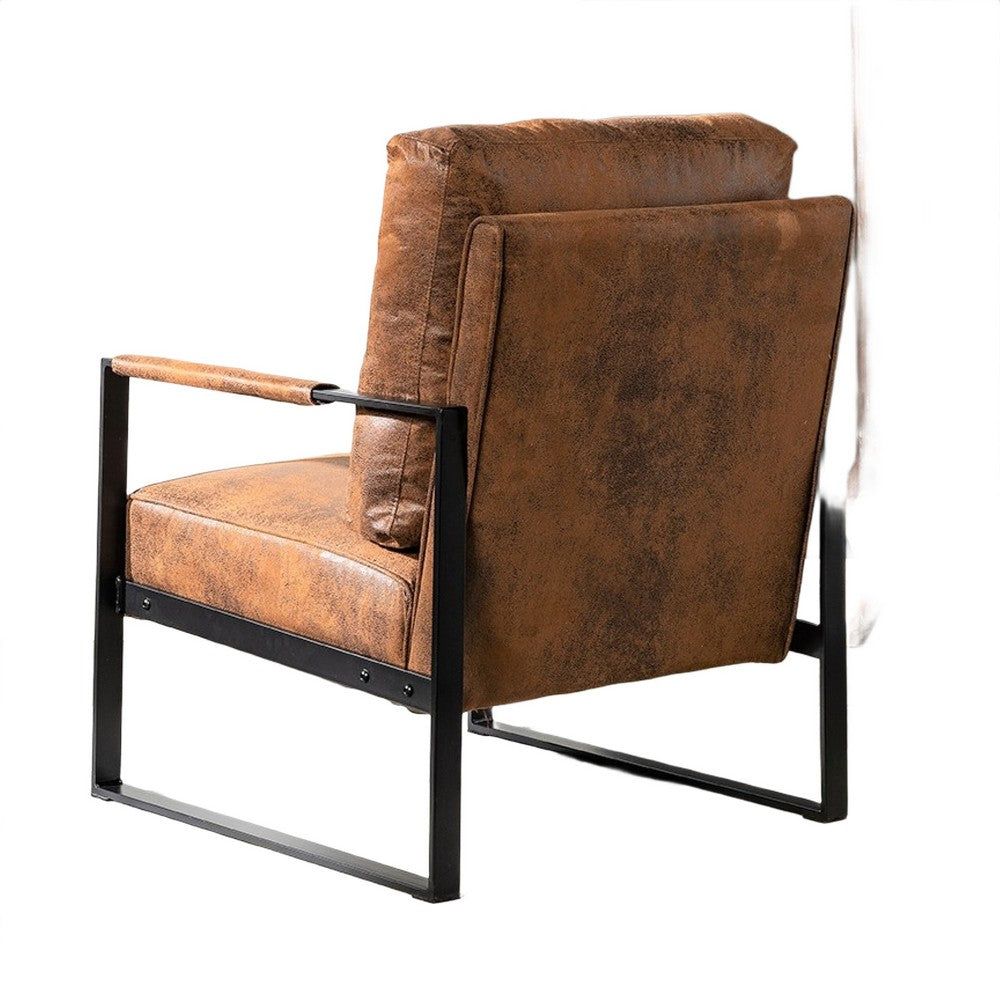 Kriya Accent Lounge Arm Chair with Black Metal Frame, Brown Microfiber