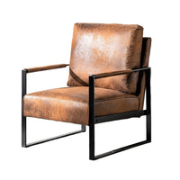 Kriya Accent Lounge Arm Chair with Black Metal Frame, Brown Microfiber