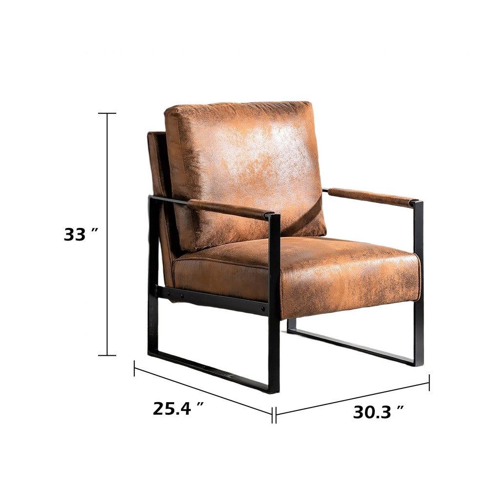 Kriya Accent Lounge Arm Chair with Black Metal Frame, Brown Microfiber