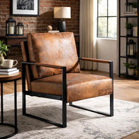 Kriya Accent Lounge Arm Chair with Black Metal Frame, Brown Microfiber