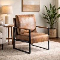 Kriya Accent Lounge Arm Chair with Black Metal Frame, Brown Microfiber